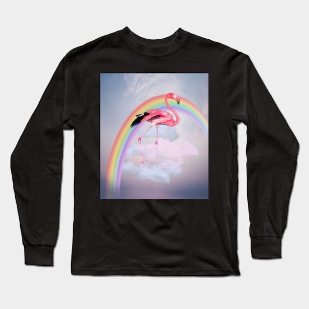 Flamingo walking on the clouds Long Sleeve T-Shirt by Blacklinesw9